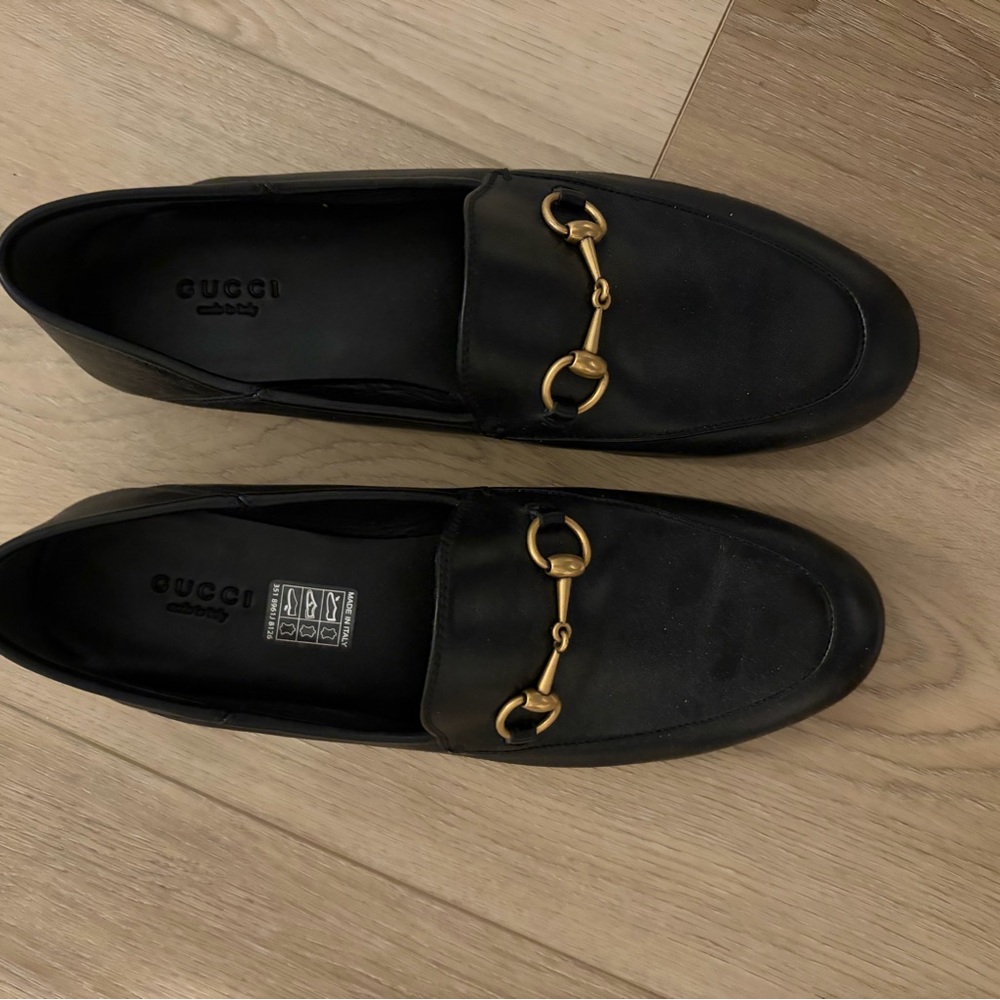Gucci Black Leather Horsebit Loafers with Gold Hardware